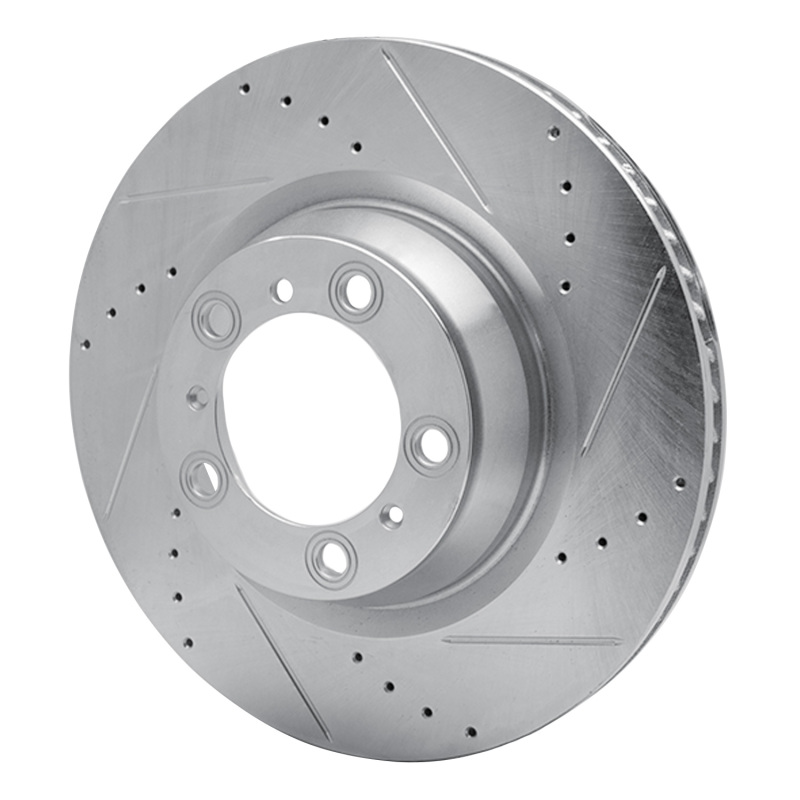 Porsche 911 Brake Rotor (1) - Left Rear - R1 Concepts - Drilled & Slotted - Silver - `07-`16